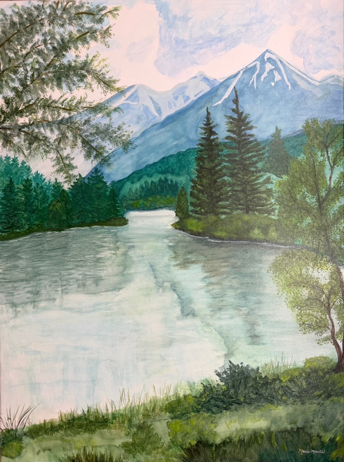 Mountain Lake – Watercolor on Canvas, 30” x 40”X5/8"