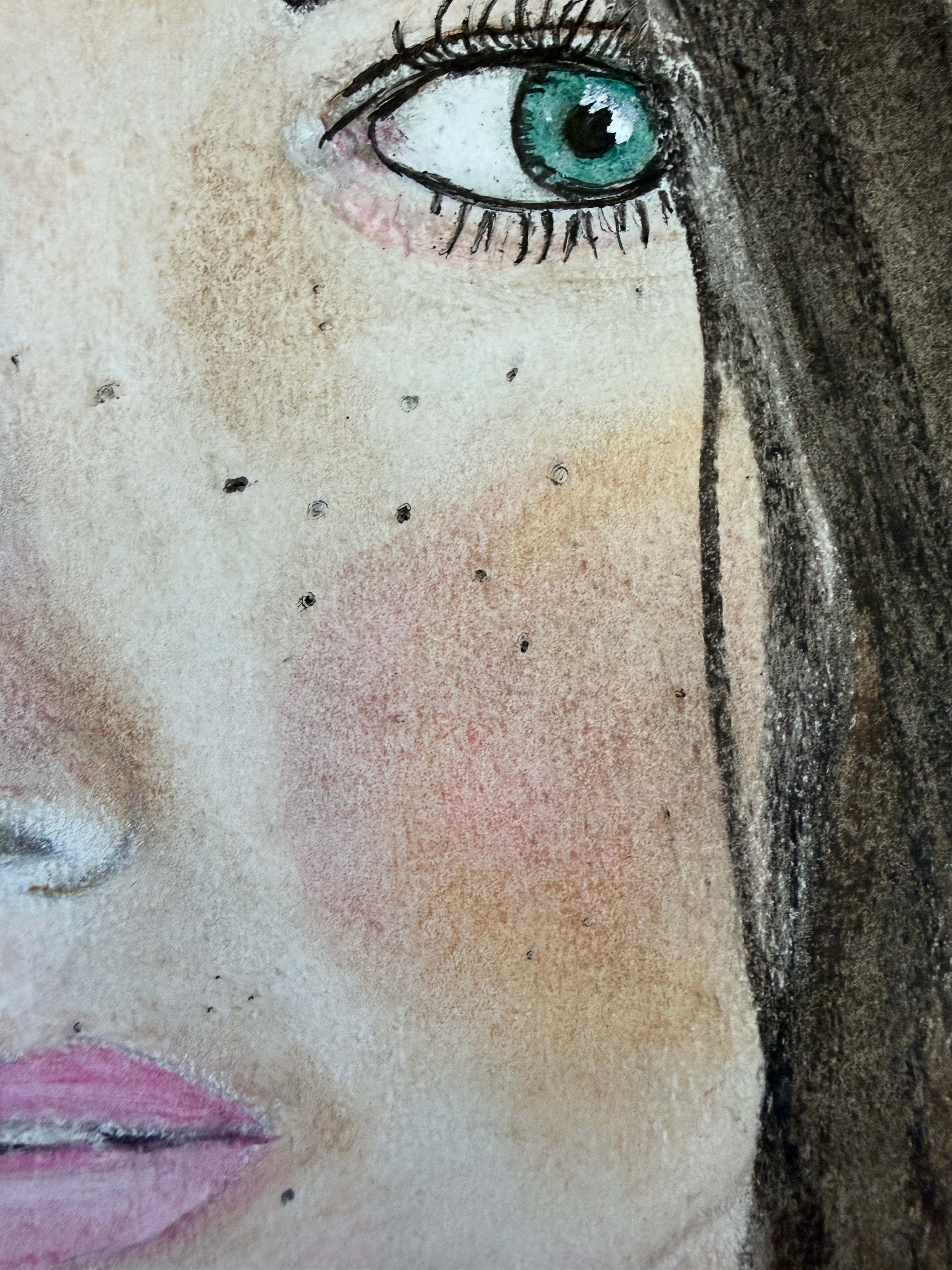 Girl with sea eyes- Original oil pastel portrait