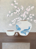 Cherry Blooms and Blue Koi