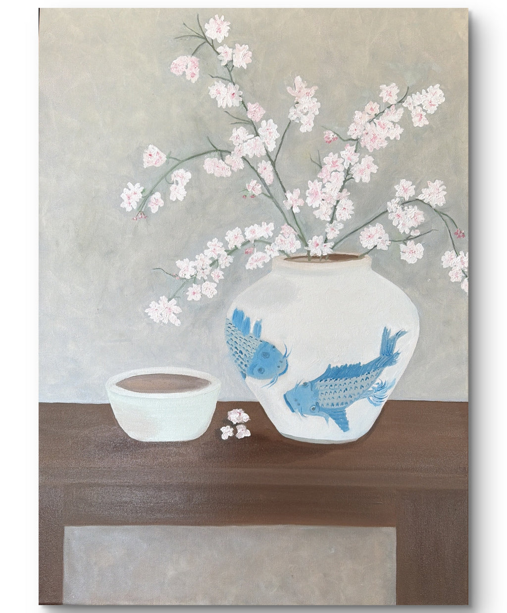 Cherry Blooms and Blue Koi