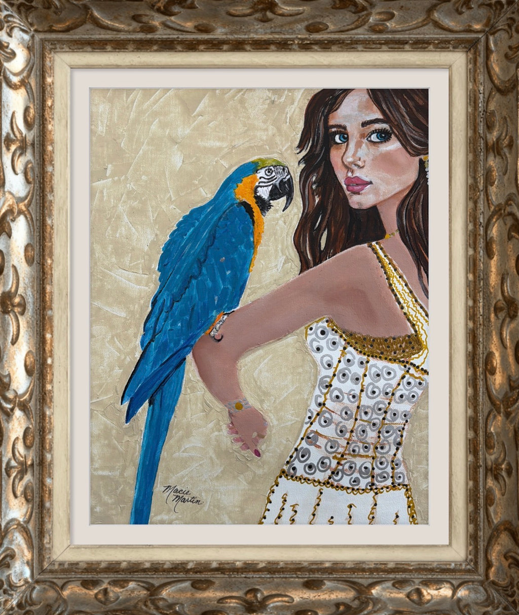 Parrot and Pearl- oil and acrylic on 9x12" linen