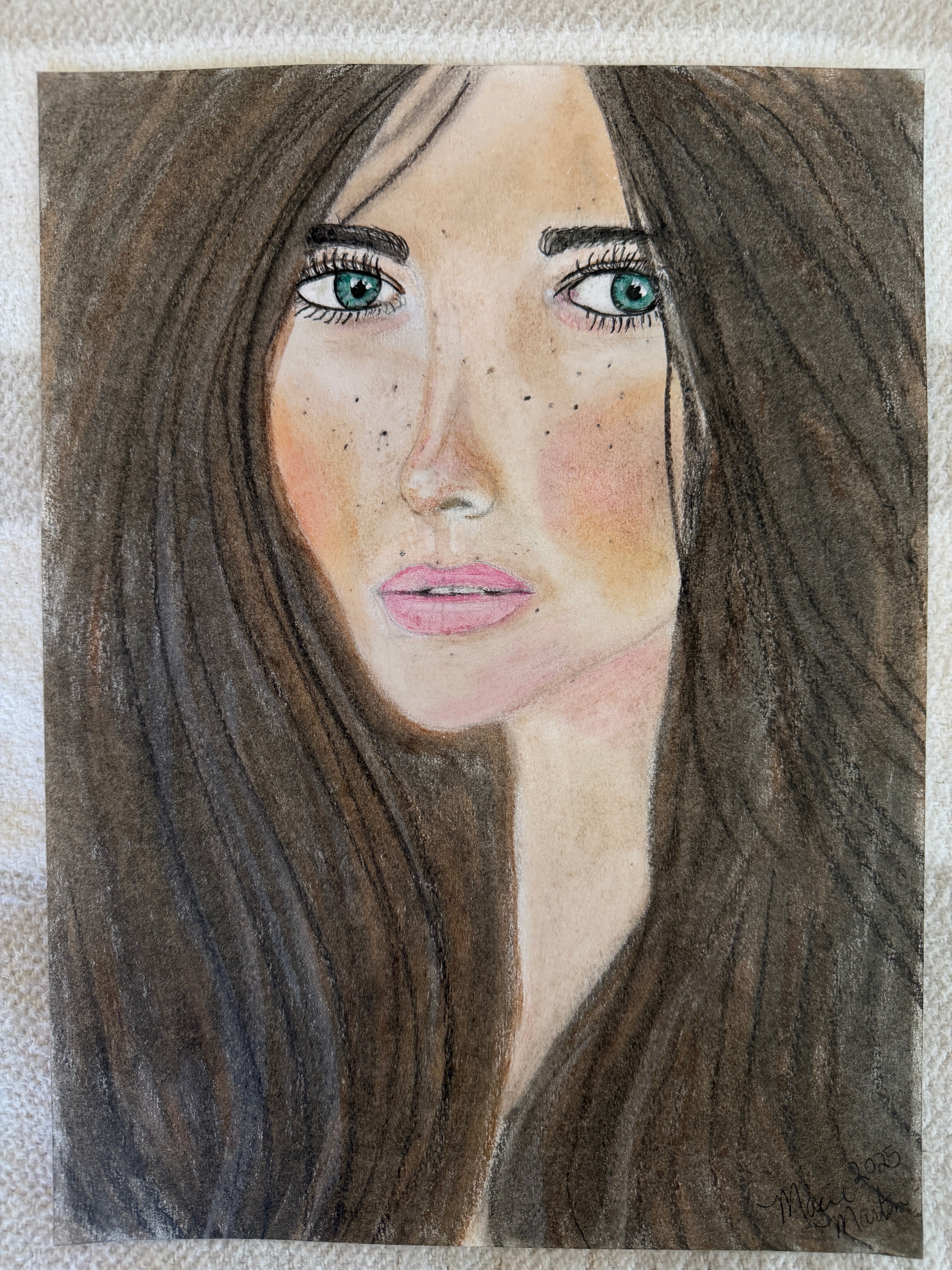 Girl with sea eyes- Original oil pastel portrait