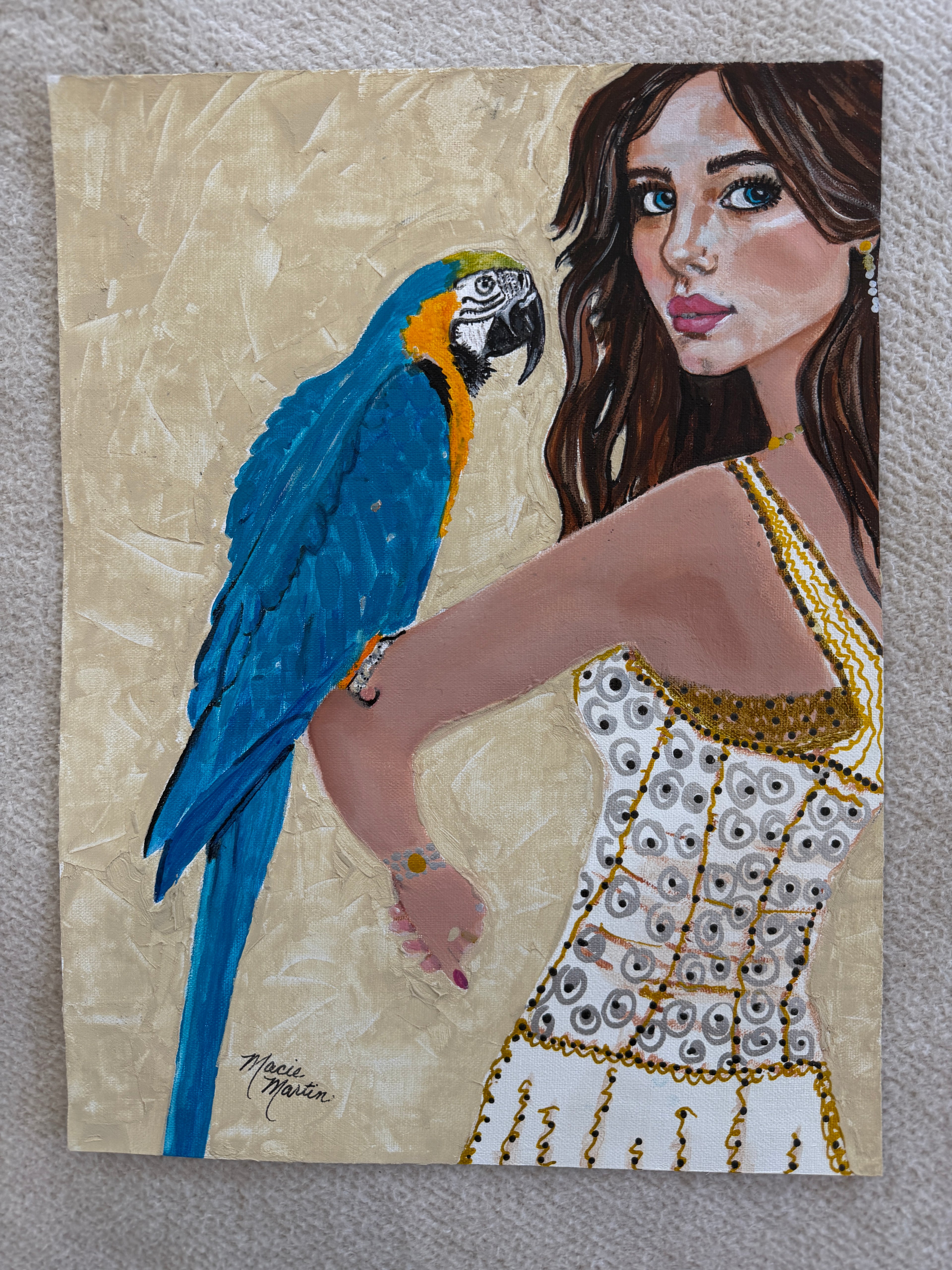 Parrot and Pearl- oil and acrylic on 9x12" linen